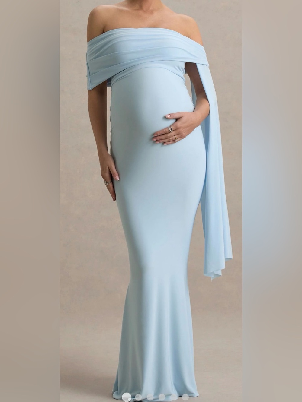 Club L London Off-Shoulder Light Blue Maternity Maxi Dress